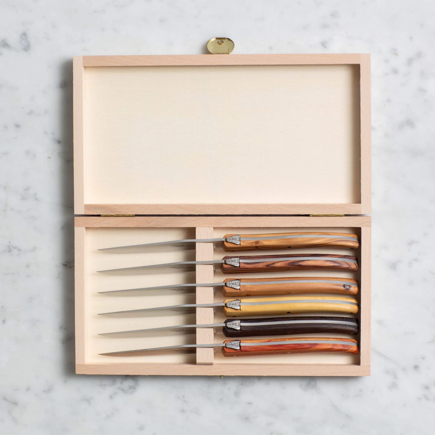 Goyon Mixed Wood Brasserie 6-Piece Steak Knives With Beech Wooden Gift Box 3 Goyon Mixed Wood Brasserie 6-Piece Steak Knives With Beech Wooden Gift Box