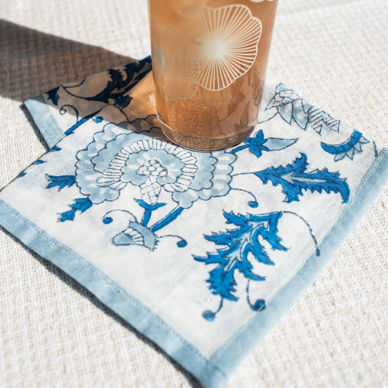 J. Catma Mughal Flower Block Print Cocktail Napkins - Set Of 4 5 J. Catma Mughal Flower Block Print Cocktail Napkins - Set Of 4 - Image 3