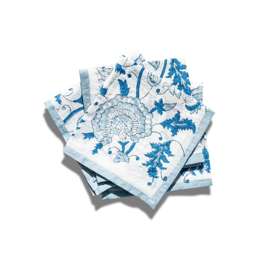 J. Catma Mughal Flower Block Print Cocktail Napkins - Set Of 4 3 J. Catma Mughal Flower Block Print Cocktail Napkins - Set Of 4