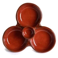 Mexican Terra Cotta Triple-Bowl Appetizer Plate