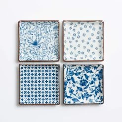 Miya Company Blue And White 5-inch Square Plate Set -Cooking Tools Store miya company blue and white 5 inch square plate set miya company 28222636752953