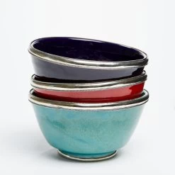 Moroccan Glazed Bowls With Silver Trim - Set Of 3 -Cooking Tools Store moroccan glazed bowls with silver trim set of 3 bowls verve culture 295109